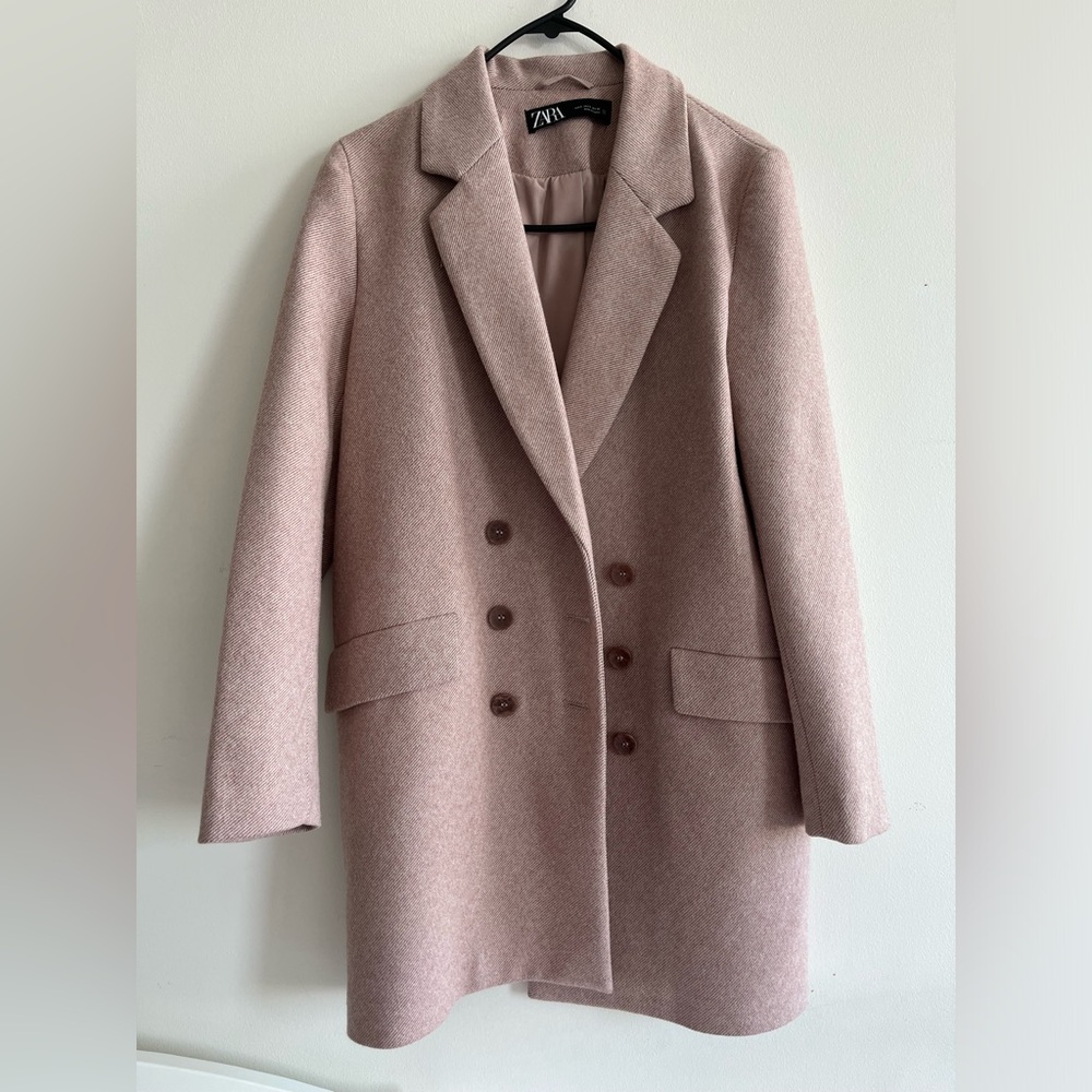 Used Zara Double Breasted Coat Dusky Pink Size Small